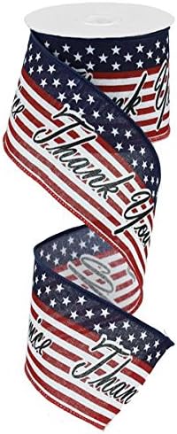 Stars & Stripes Thank You for Your Service Wired Edge Ribbon - 2.5" x 10 Yards (Canvas)