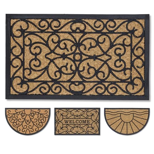 Astra Felpudo de Exterior Antideslizante Resistente a la Intemperie - Coco Deluxe Felpudo de Entrada de Caucho y Fibras de Coco Antibacteriano - Alfombra atrapa Suciedad 45x75 cm Relieve