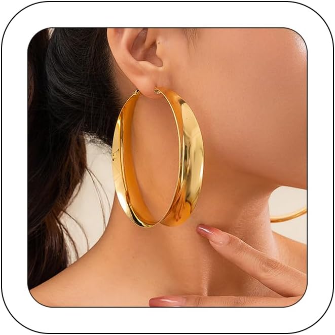 Chunky Gold Hoop Earrings for Women Sterling Silver Large Hoops Post Earrings Thick Exaggerated Round Hoop Earrings Jewelry for punk Hip hop party