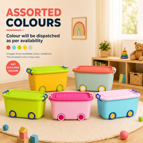 Image of STAR WORK Multipurpose Durable Storage Box Colorful Car-shaped Children's Toy Storage Container with Wheels and Handle (Pack Of 3, 25 Liter) color May very