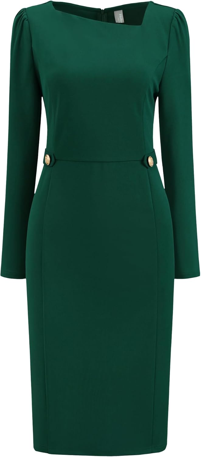 Women's Funeral Wear to Work Dress Long Sleeve 2025 Pencil Dress for Women