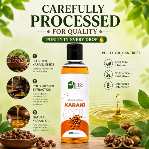 Image of Pure Karanj Oil 100% Extra Virgin Cold Pressed | Natural Carrier Oil for Hair, Scalp & Skin Care | Deep Moisturizing Hair Oil for Dry Scalp & Healthy Looking Hair | 100ml (Pack of 1)