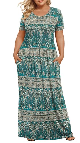 Image of LONGYUAN Women's Plus Size Maxi Dresses Summer Short Sleeve Casual Long Dress 2026 XL-6XL