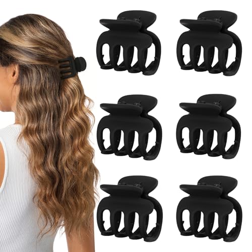 USDNICE 6 Pcs Hair Clips Small Claw Clips for Thin Hair Medium Matte Non-slip Hair Accessories for Women and Girls (Black)