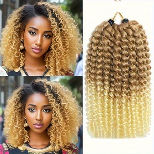 Marlybob Crochet Hair 8 Inch Passion Twist Hair Curly Braiding Hair Crochet Braids Hair Afro Kinky-Curly Crochet Hair Curly Crochet Hair For Black Women(8 Inch, 27/613 9 Bundles Marlybob)
