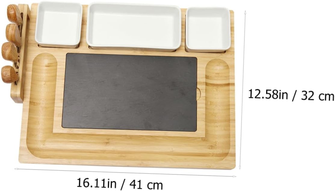Unique Bamboo Cheese Board with Accessories Charcuterie Platter for Home Housewarming Weddings Parties Easy to Clean Cheese Cutting Plate Lovers