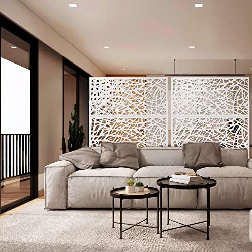 Elevens Metal Outdoor Privacy Screen, Freestanding Outdoor Divider Decorative Privacy Fence Screen, Fence Panels for Balcony Patio,76\'\' H×47\'\' W (White-Net)