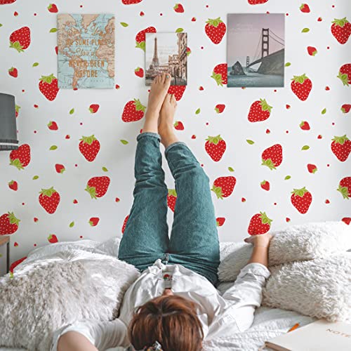 Buer Homie Strawberry Stickers - 48 PCS, 4 Sheets, Fruits Kitchen Decor, Wall Decor for Bedroom, Bathroom, Classroom, Nursery Room