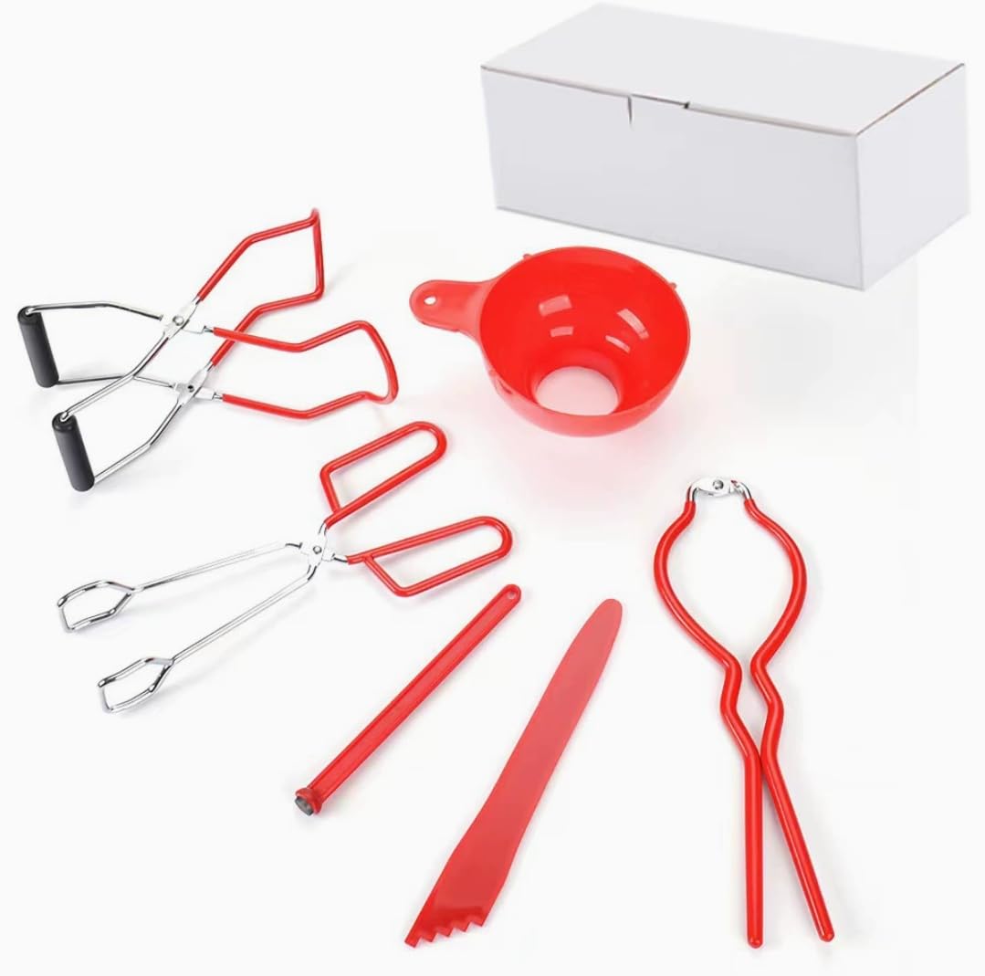 Tolxh 6Pcs Red Canning Kit Canning Funnel Tong Bubble Popper Jar Wrench Lifter Magnetic Lid Lifter Jam Making Set Home Kitchen Supplies Quality Durable New Replacement Parts For Kitchen Supplies