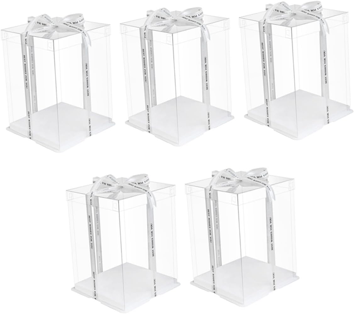 5pcs 8-inch Tall Birthday Cake Boxes with Lid Food Packaging Containers Cake Wrapping Cases for Bakery Party Packaging