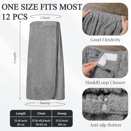 Image of Tigeen 12 Pcs Spa Robe for Women Waffle Spa Wraps with Pocket Adjustable Closure Lightweight Towel Wraps for Bath Shower (Gray, M)