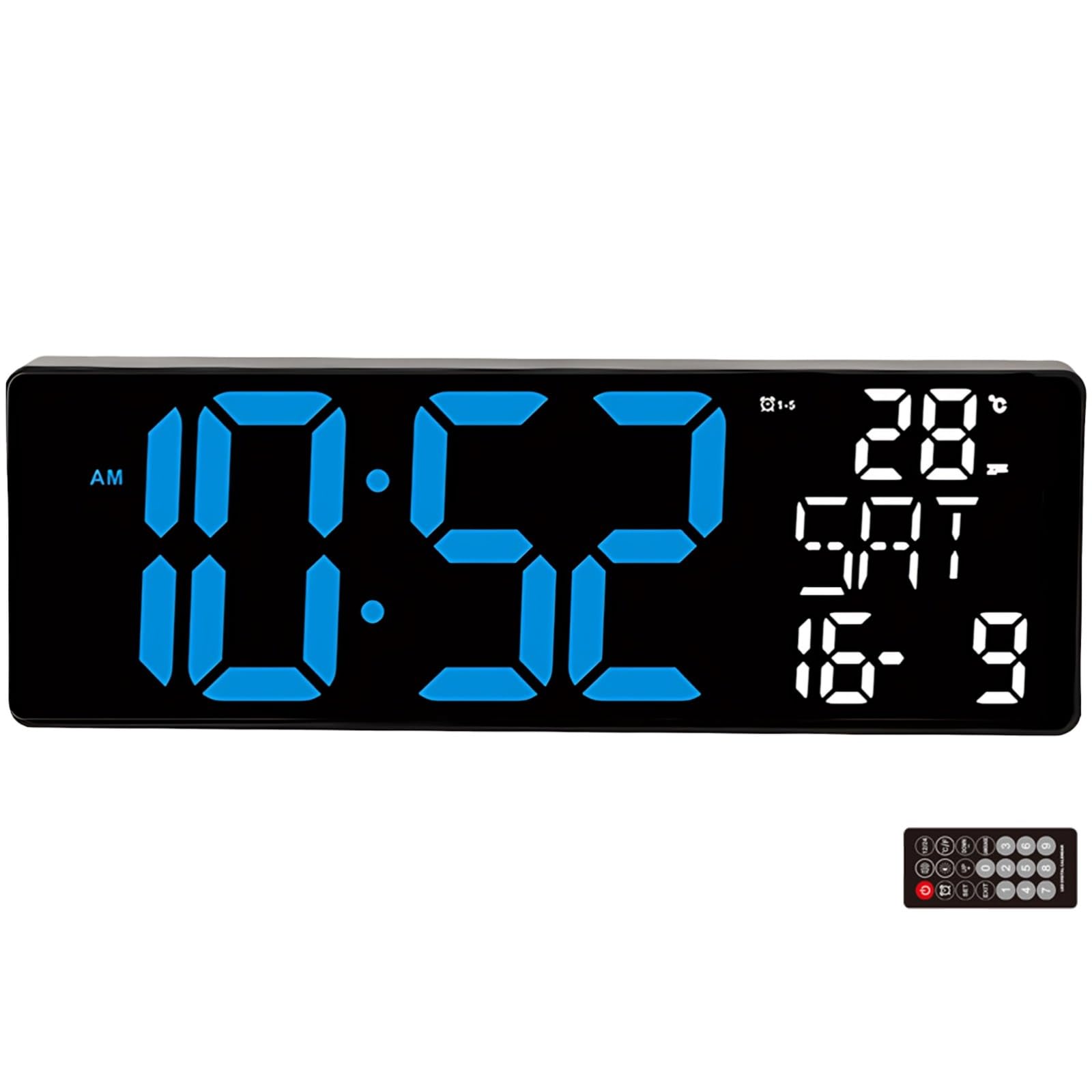 Horloge numérique LED 13" à luminosité réglable et télécommande pour un confort visuel