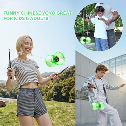 MAGICYOYO Pro Triple Bearing Diabolo Small Size 4” Chinese Yoyo Toy with 2 Pairs Carbon Sticks+ 2 Extra Strings +1 Net Bag, High Performance Chinese Yoyo Diabolo Skill Toy (Green) by MAGICYOYO - Image 3