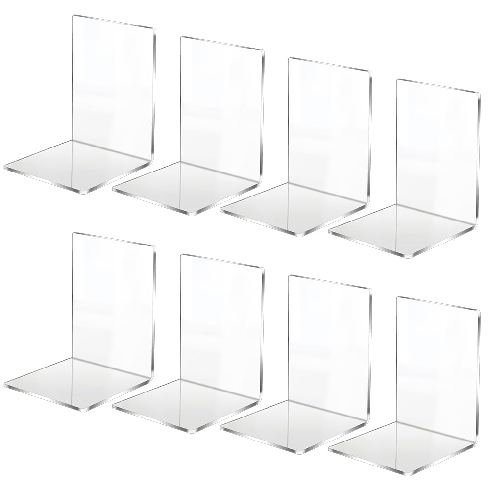 REFORUNG 8 PCS Sujeta Libros Estanteria Transparente, Sujeta Libros Acrílico, Sujetalibros Transparente, Soporte para Libros Estanteria Sujetalibros en Forma de L para Oficina Escuela Hogar-13x10x10cm