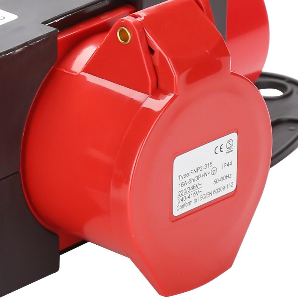 Wtyczka CEE, adapter rozdzielacz prądu 3 x CEE 400 V/16 A, 5-biegunowy, gniazdo CEE IP44, zabezpieczenie przed wodą rozbryzgową, z pokrywą zabezpieczającą, gniazdo Cee na plac budowy