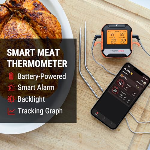 Miniatura 4 de Thermopro Tp904 Termómetro Digital Para Carne, 135m Control Remoto Bluetooth Termómetro De Cocina Recargable Con Aplicación Inteligente, Sondas De Temperatura Duales Aptas Para Alimentos Para Horno