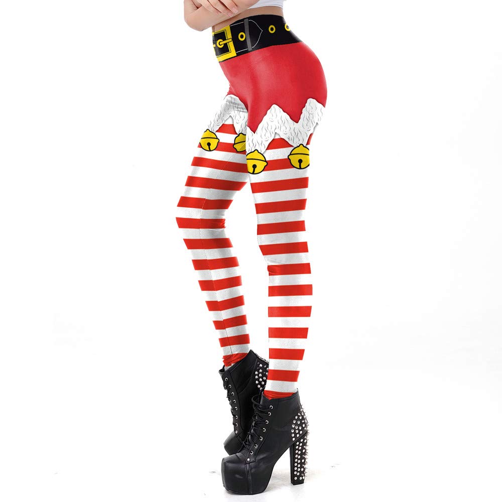 SMILEQ Pants Womens Christmas Print Tighten Trousers High Waist Pencil Pants Xmas Leggings