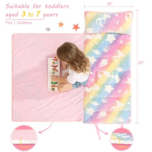 Image of Lasoftan Toddler Nap Mat with Pillow and Blanket, Extra Large Rolled Napping Mats,Slumber Bags for Boys Girls,Kids Sleeping Bag for Daycare, Preschool Travel Camping