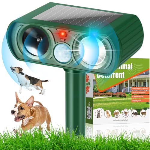 Cat Repellent, Solar Powered Waterproof Animal Deterrant, Solar Powered Deterrent with Motion Sensor and Flashing Lights Outdoor Solar Farm Garden Yard Device, Dogs, Cats, Birds