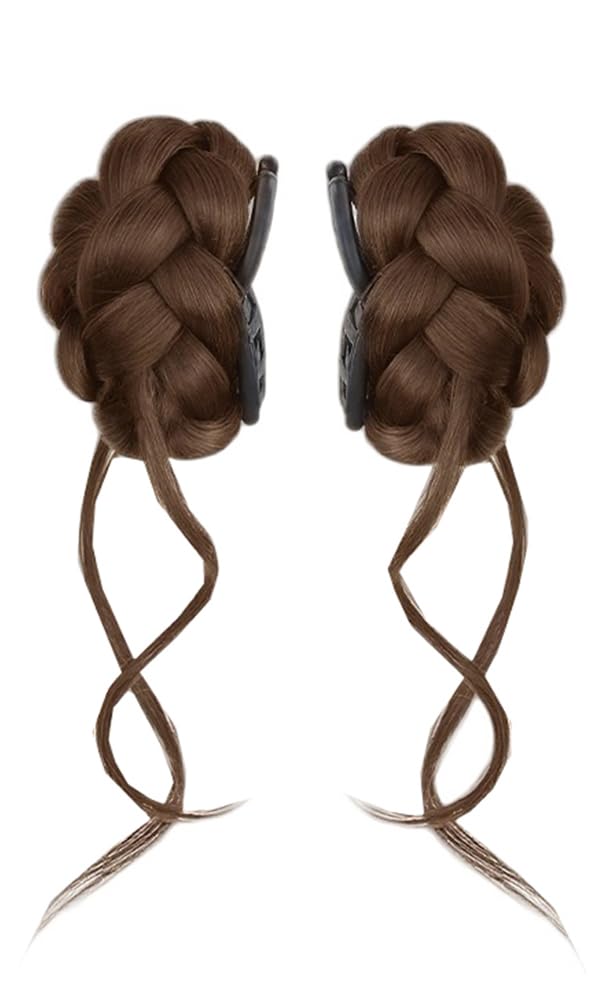 2PC Messy Bun Hair Piece Braided Bun Looking Natural Buns Extension Sweet Hairpiece for Women (Cool Brown)