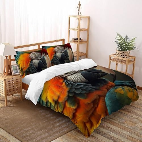 Parure de lit perroquet coloré en microfibre avec housse de couette double 200x200cm