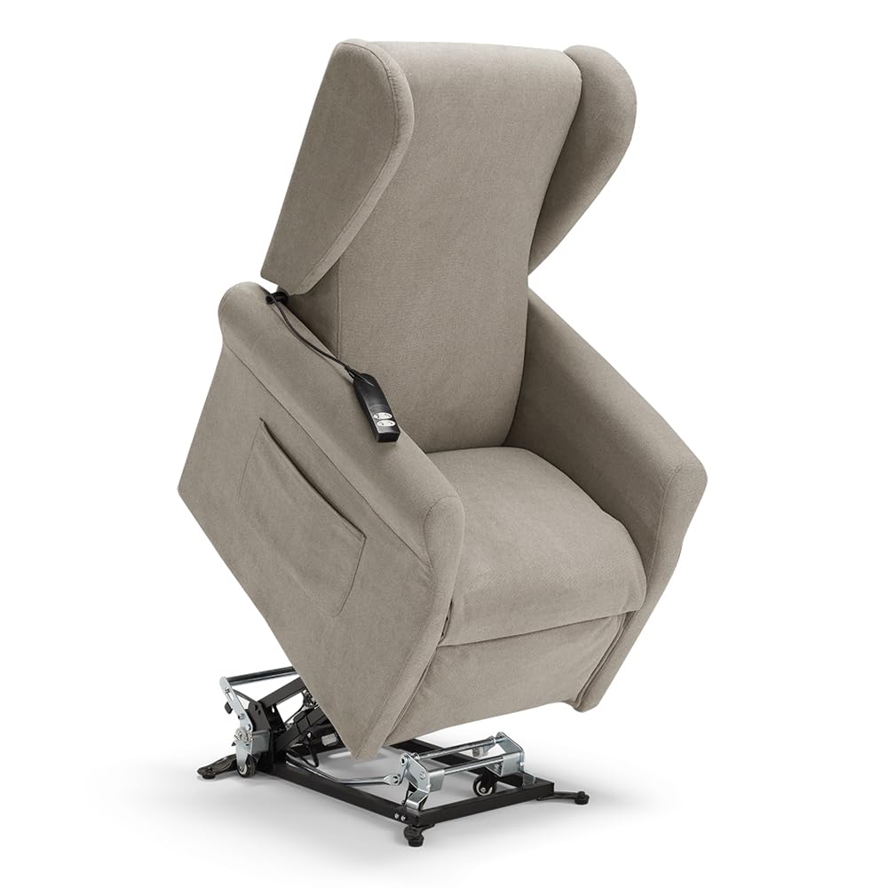 REDÒKASA Poltrona relax elettrica PISA MADE IN ITALY per anziani e disabili con kit batteria optional, 2 motori, 4 ruote, tessuto antimacchia, reclinazione e alzapersona (Senza Kit Batteria, Corda)