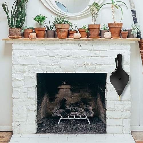 KIAADSY Bellows,17\"x 7.5\" Fireplace Bellows for Fire Pit Wood Stove Camping, Fireplace Blower with Hanging Strap,Cast Nozzle Fireplace Bellows(Black)