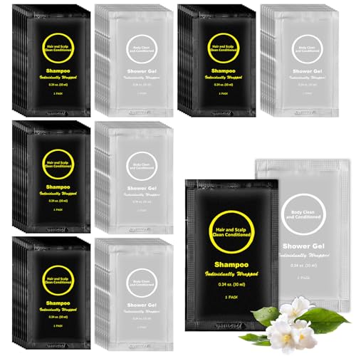 Travel Size Shampoo and Shower Gel Set,Individually Wrapped Toiletry Kit,Mini Body Wash and Shampoo Porable for Travel/Hotel/Guests/Vacation/Homeless (0.34 fl oz(Pack of 100))