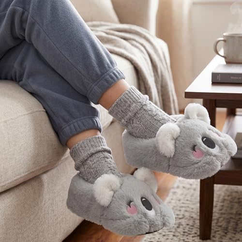 Image of ARELUX Animal Slippers Cotton Adult Unisex, Cute Novelty Raccoon Fox Red Panda Plush House Shoes with Non-Slip Sole, Warm Fuzzy Lining for Indoor Outdoor Cosplay Party Gift