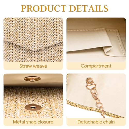 Image of Larcenciel Straw Clutch Purses for Women, Woven Beach Purse w /Chain, Summer Boho Evening Handbag for Wedding, Prom, Vacation
