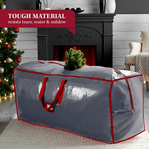 Pakkon Christmas Tree Storage Bag - Open Top, Waterproof Christmas Tree Storage Box For Disassembled Trees Up To 9 Feet With Carry Handles And Dual Zipper - 65X15X30 Inches, Grey #TOP1