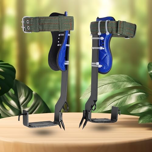 Aupitolt 2×High-Carbon Steel Tree Climbing Spikes Kit, Strong Bearing Capacity, Portable Tree Climbing Gear with Adjustable Multi-Functional Seat Belt Straps for Pick Fruit, Repair Branches,Etc(Blue)