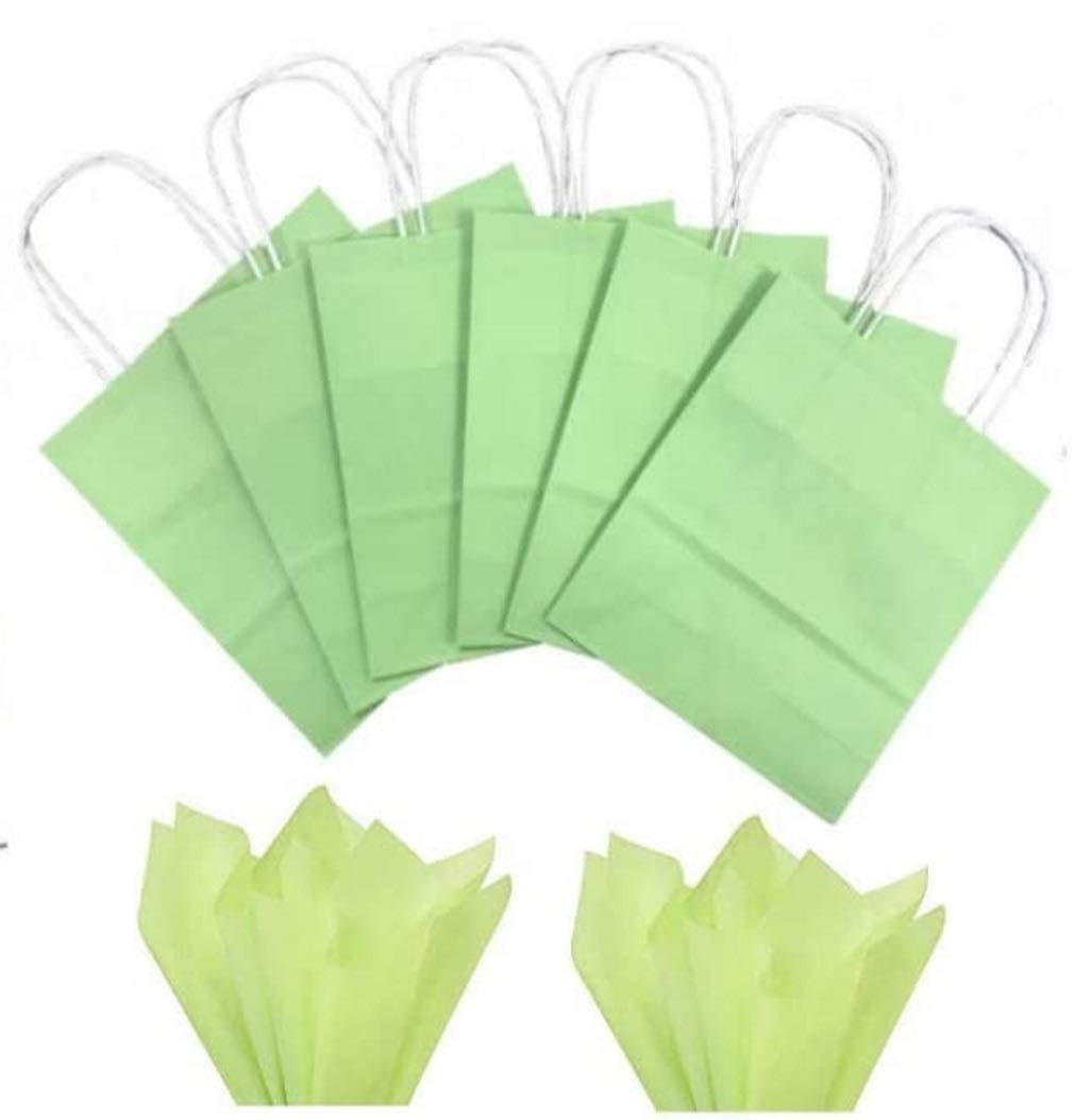 Pastel Green Paper Gift Bags BB Twisted Handles/Party Loot Favour Bag & Tissue (12 Gift Bags)