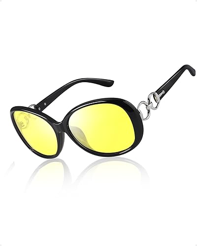 TJUTR Lentes de visión nocturna para mujer, lentes amarillas polarizadas para conducción nocturna, antirreflejos y mejoran la visión nocturna