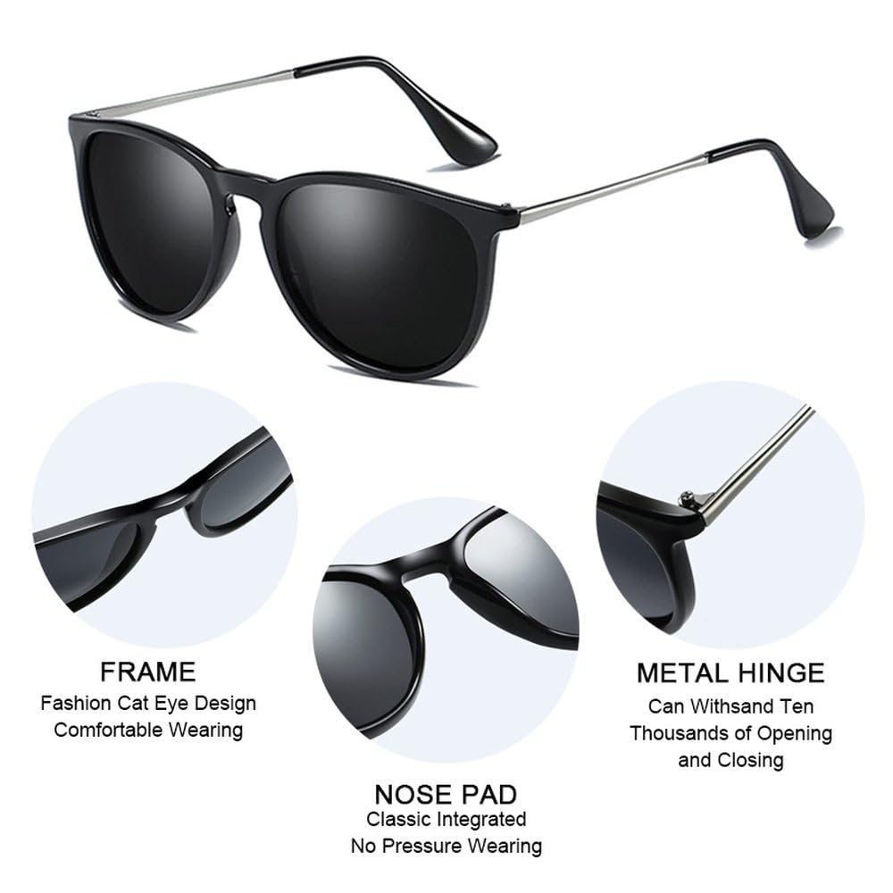 Occhiali da sole classici rotondi polarizzati per uomo e donna, alla moda, ideali per la guida, stile vintage, neri e rosa, perfetti per i viaggi, con protezione UV400.