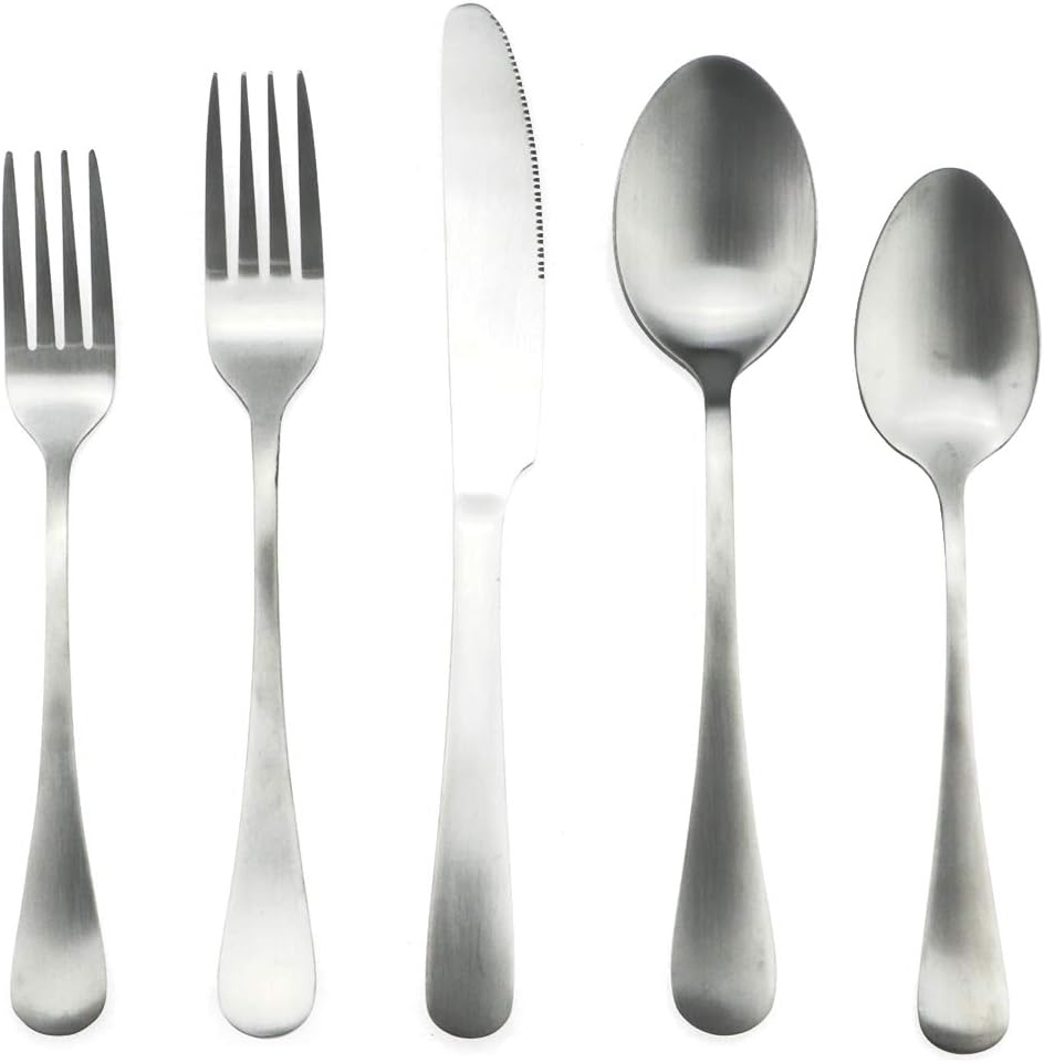 Gugrida Luxury Portable Stainless Steel 20-Piece Silverware Set, Cutlery Set Service for 4 Travel Utensils Set for Camping Office, Matte Knife Fork Spoon Set, Dishwasher Safe
