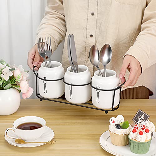 SUMTree 3-Piece Ceramic Silverware with Metal Rack - Image 3