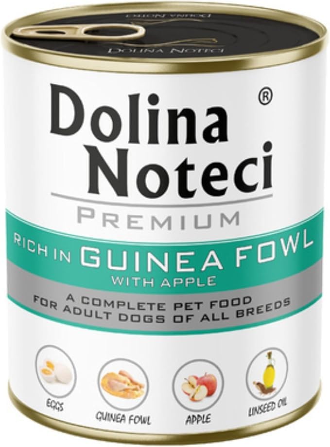 Dolina Noteci Premium – Gluten-Free Wet Dog Food 800g – High Meat Content – Natural Meal for Adult Dogs – No Artificial Additives – Omega 3 & 6 (Guinea Fowl With Apple, 800g)