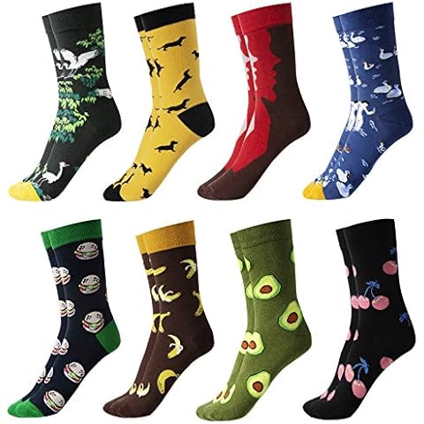 Mens Socks, GuKKK 8 Pairs Men's Fun Dress Socks, Colorful Funky Socks for Women Men, Art Socks Funny Casual Cotton Crew Socks, Cotton Office Socks (Fruit) Cover