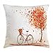 Ambesonne Bicycle Throw Pillow Cushion Cover, Autumn Tree Aged Old Bike November Day Fall Season Park Nature Theme, Decorative Square Accent Pillow Case, 16