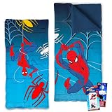 Spiderman Sleeping Bag Set - Bundle with 27x56 Marvel Slumber Bag Plus Decals, More | Spider-Man Camping and Sleepover Supplies for Kids