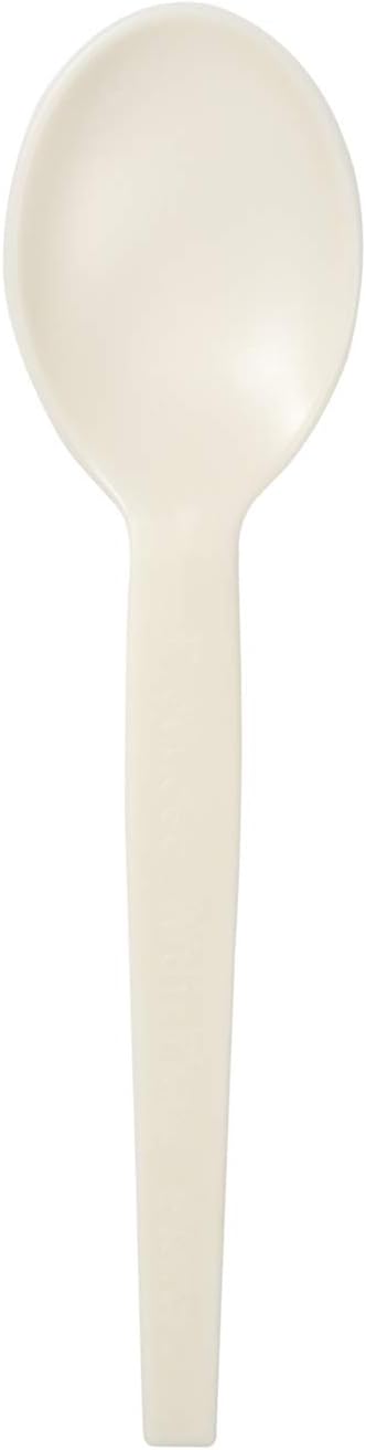 AmerCareRoyal Plant Starch and Polypropylene Unwrapped Disposable Soup Spoons for Restaurants and Catering, 7", White, Pack of 1000