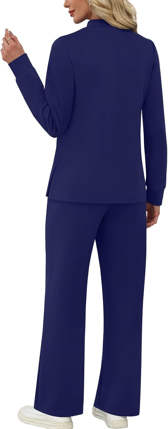 WIHOLL Two Piece Sets for Women Fall Travel Vacation Outfits 2026 Long Sleeve Lounge Sets Side Slit Wide Leg Pants S-3XL - Image 5