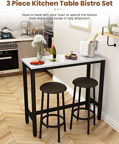 HOOSENG Bar Table and Stools, Rectangle Breakfast Bar Table and Stools Set of 2, 120CM Dining Table Set for Kitchen Dining Room - White
