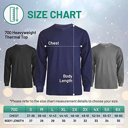 Jmr Men's Heavy Weight Long Sleeve Waffle Thermal Shirt Crew Neck Top Underwear, Colors, Sizes (Charcoal, 6X-Large) #TOP2