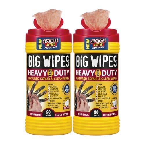 BIG WIPES Heavy Duty Industrial Hand Cleaning Wipes, Textured Scrubbing Degreaser Wipes for Mechanics and Tool Cleaner – 80 Count Canister (2 Pack)