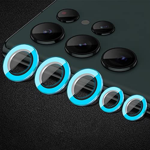 Omorro Compatible for Galaxy S24 Luminous Camera Lens Protector Ultra Thin Film Tempered Glass Camera Screen Protector Shockproof Cover Blue