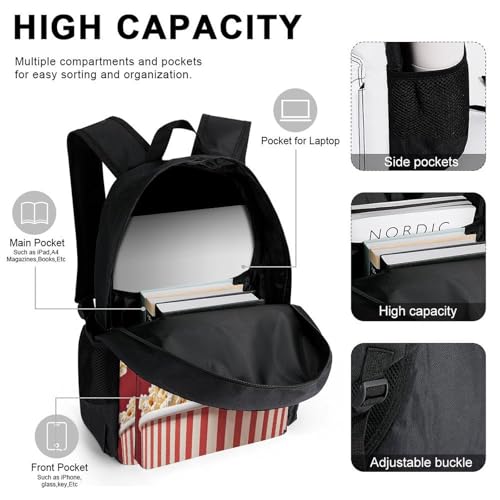 3-in-1 Backpack Combination Set Popcorn Print 3Pcs Backpack Sets Travel Daypack with Lunch Bag And Cosmetic Bag4