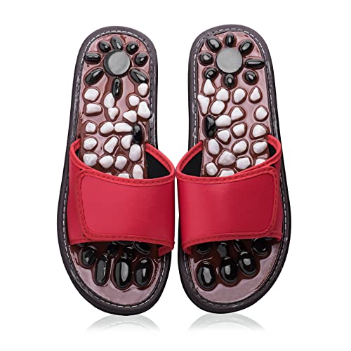 Relaxally Acupressure Massage Slippers Sandals with Natural Stone Reflexology Foot Massager for Men Women (Red25)