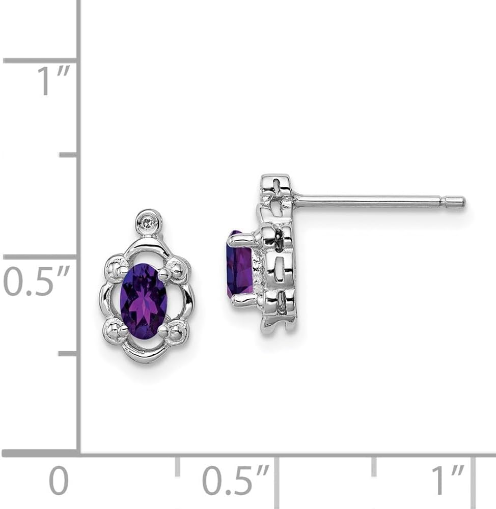 Diamond2Deal Sterling Silver Rhodium-plated Gemstone and Diamond Stud Earrings Fine Jewelry for Women